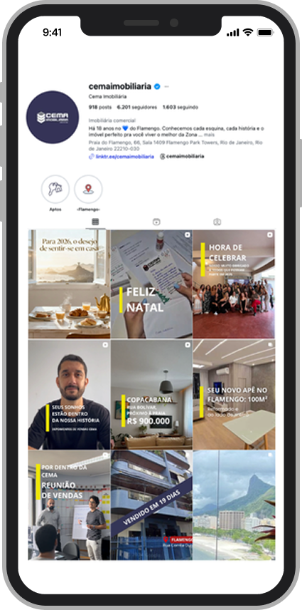 Instagram da CEMA Imobiliária antes do projeto