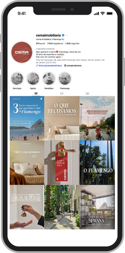 Instagram da CEMA Imobiliária depois do projeto
